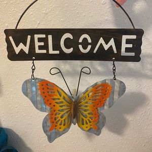 Welcome Butterfly Metal Sign
